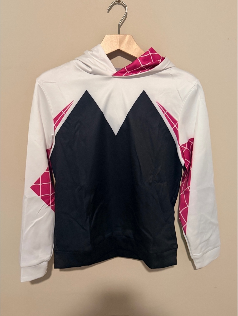 Colorblock Hooded Pullover with Pink Grid Accents